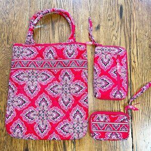 NWOT Vera Bradley Skinny Tote Retired Frankly Scarlet 3-piece Set